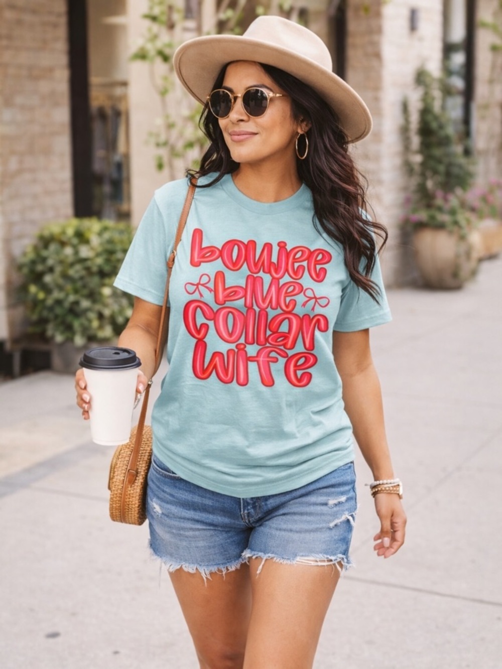 Tultex Light Blue Graphic Tee with Red Script